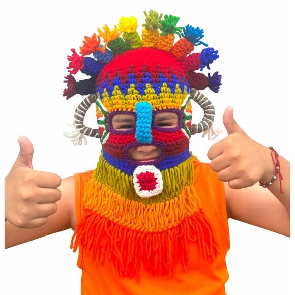 🤩NEW Handmade  Aya Huma Diablo Umo Inca's kids Mask Ecuador Black Inti Raymi🤩 - Picture 1 of 4
